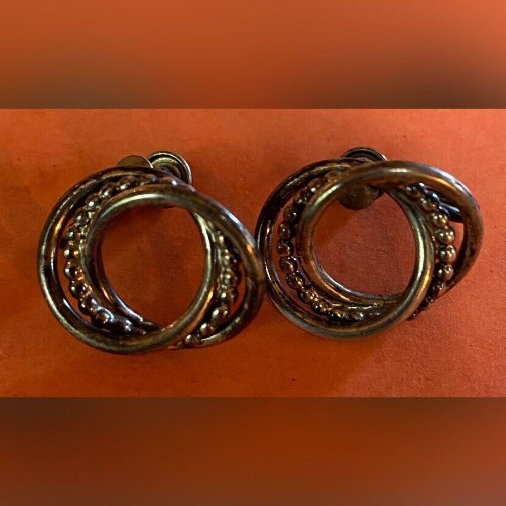 Vintage Beau Earrings Sterling Silver Triple Round Screw Back 3/4”